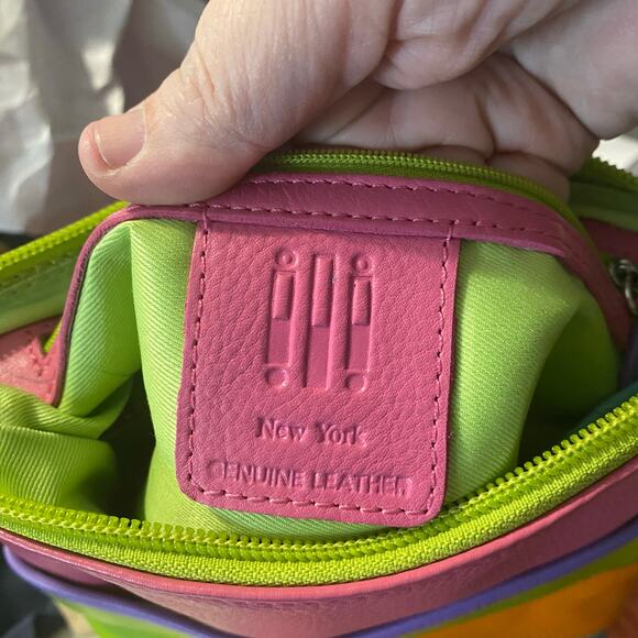 iii New York Genuine Leather Colorblock Crossbody Bag rainbow Retro Y2K purse - Picture 7 of 11